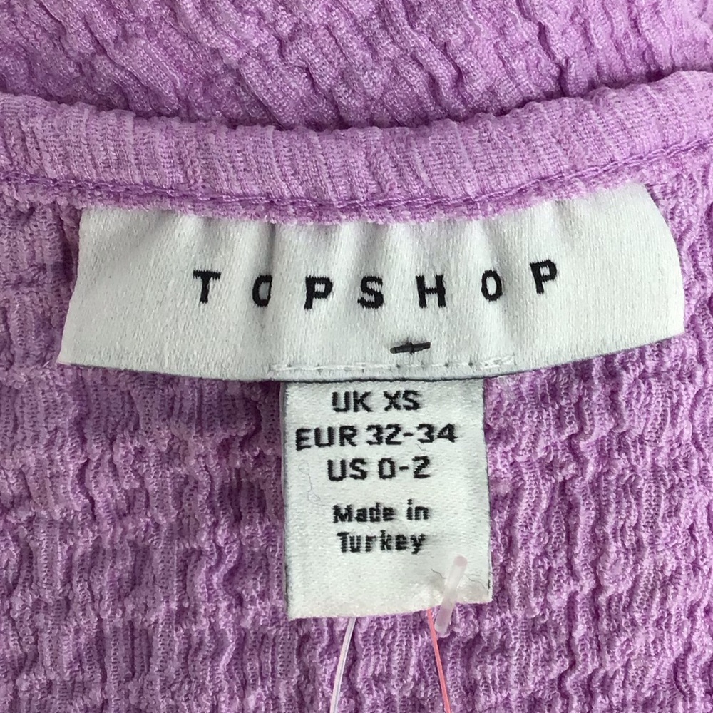 Topshop Purple Ribbed Ruched Cap Sleeve Crop Top - Picture 3 of 3